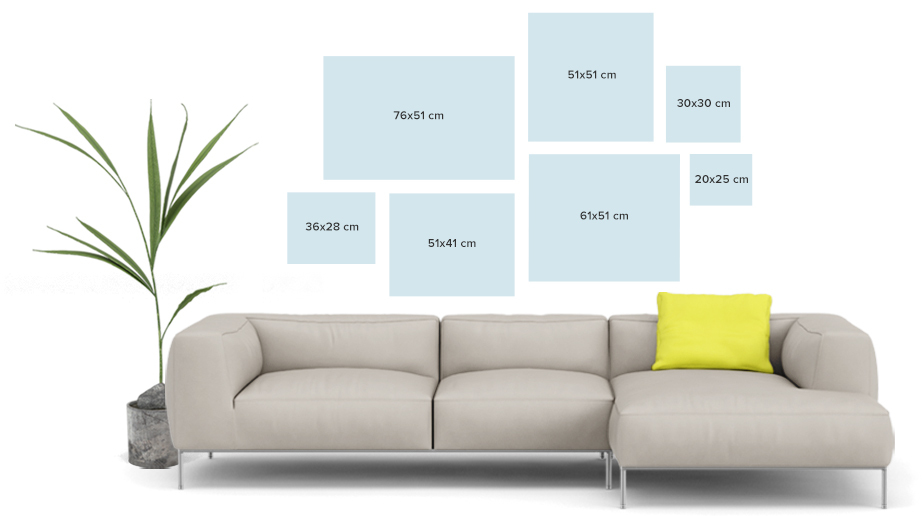Imagen de las diferentes opciones de tamaños para cuadros personalizados.